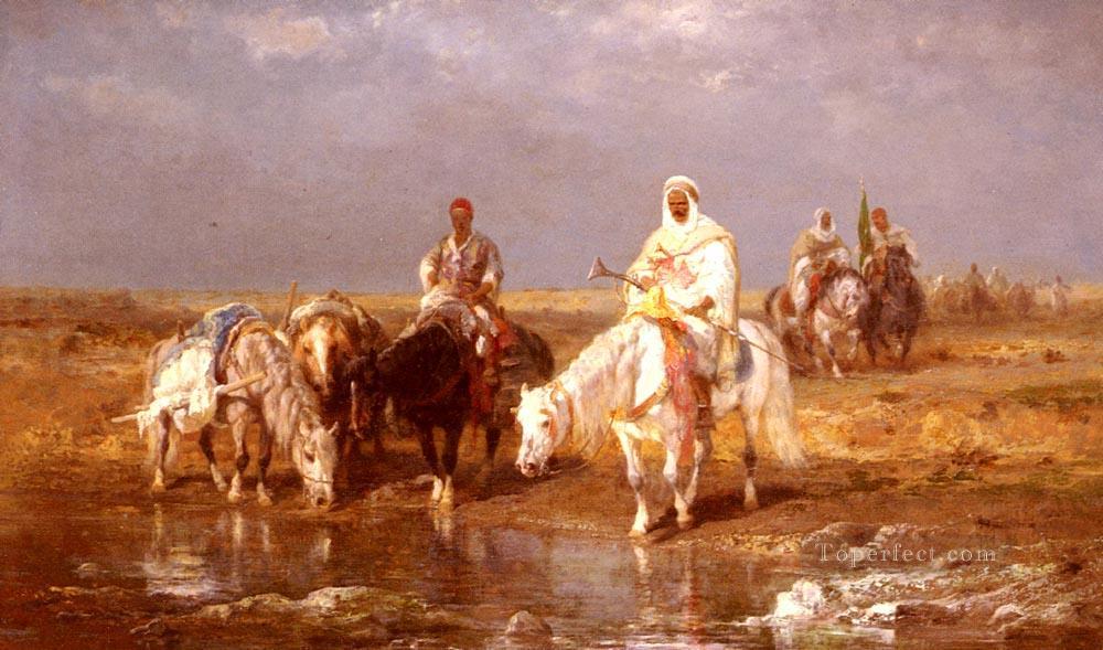 Los árabes abrevando sus caballos Árabe Adolf Schreyer Pintura al óleo